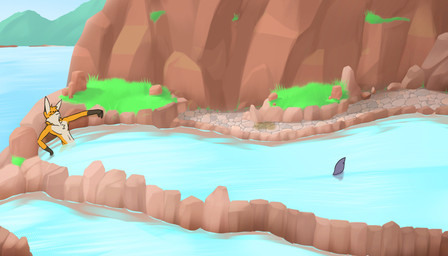 ambiguous_gender anthro bathing brown_markings detailed_background fin fur hair hot_spring male markings onsen orange_body orange_fur short_hair tan_body tan_fur water pangenus ranara aquatic canid canine fish fox mammal shark hi_res