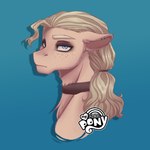 alternate_species anthro blonde_hair blue_eyes clothing collar eyeshadow fur furrification hair looking_at_viewer makeup solo tan_body tan_fur topwear dee machawba hasbro metal_family my_little_pony dee_(metal_family) equid equine horse mammal pony 1:1 hi_res