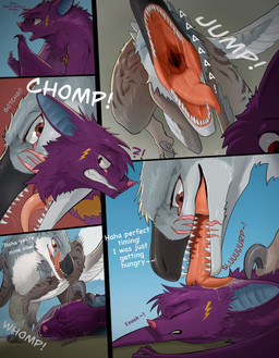 anthro bite bodily_fluids duo feathers feral fur imminent_vore licking licking_lips male mouth_shot open_mouth purple_body purple_fur saliva sharp_teeth size_difference teeth tongue tongue_out softceiling ken_(kingkenofthunder) rune_(datazi) bat dinosaur dromaeosaurid feathered_dinosaur feathered_scalie mammal prehistoric_species reptile saurischian scalie theropod utahraptor comic hi_res