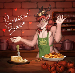 anthro antlers apron apron_only athletic athletic_anthro athletic_male castle claws clothing cocky confident confident_male cooking cooking_pot crown fangs flirting flirting_with_viewer focused food fruit furniture gesture hair hand_gesture headgear heart_symbol horn humor kitchen kitchen_table kitchen_utensils long_hair looking_at_viewer male mane medieval medieval_clothing muscular muscular_anthro muscular_male parmesan pasta plant plate pointing_at_object prince royalty seasoning serious_face showoff solo teeth text tomato tools ceruleanfur mythology salt_bae prince_borgon dragon mythological_creature mythological_scalie scalie absurd_res english_text hi_res meme