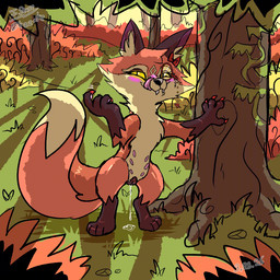 animal_genitalia animal_vulva beckoning bedroom_eyes biped bipedal_feral black_socks_(marking) bodily_fluids bow_tie canine_genitalia canine_vulva claws dripping_vulva eyewear feet female feral forest forest_background fur genital_fluids genitals gesture glowing glowing_eyes hindpaw leg_markings licking licking_lips markings monocle narrowed_eyes nature nipples orange_body orange_fur paws plant pupils quadruped_to_biped seductive slit_pupils smile smiling_at_viewer socks_(marking) solo tongue tongue_out toony tree vaginal_fluids vulva yellow_eyes blizzate vixette_the_fox canid canine fox mammal 1:1
