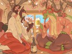 alcohol anthro asian_clothing barefoot beer beverage blush breasts cherry_blossom cherry_blossom_tree cherry_tree clothed clothing drunk duo east_asian_clothing exposed_breasts feet female flower footwear fruit_tree glass hair holding_object horn japanese_clothing laugh lead pillow plant ponytail prunus_(flower) sitting skimpy socks substance_intoxication tail text tree window wine tubasa mythology canid canine dragon fox mammal mythological_creature mythological_scalie scalie 2025 absurd_res digital_media_(artwork) hi_res japanese_text signature