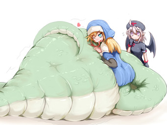 abdominal_bulge apode belly bulge duo female heart_symbol legless monster_girl_(genre) nun serpentine split_form tongue vore 57mm monster_girl_quest animal_humanoid draconcopode humanoid lamia reptile scalie snake 2015 4:3