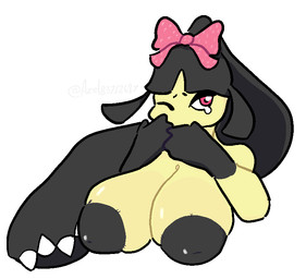 areola big_areola big_breasts big_nipples black_areola black_hair black_nipples bodily_fluids breasts clothed clothing female glistening glistening_body hair huge_breasts inverted_nipples looking_at_viewer nipples non-mammal_nipples one_eye_closed pink_eyes pink_ribbon puffy_nipples simple_background solo teardrop tears topless white_background yellow_body shift_(azel83712687) don't_attack_me_mawile nintendo pokemon generation_3_pokemon mawile pokemon_(species) 2026 half-length_portrait meme portrait