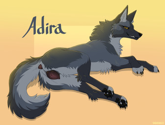 animal_genitalia animal_vulva anthro anus black_body black_fur black_pawpads brown_anus brown_vulva butt canine_genitalia canine_vulva claws digitigrade female female_feral feral fur genitals grey_body grey_fur grin grinning_at_viewer looking_at_viewer lying on_side pawpads paws quadruped raised_tail smile smiling_at_viewer solo tail tail_anus toe_claws vulva yellow_eyes digitoxici adira canid canine canis mammal wolf 2026 digital_media_(artwork) hi_res