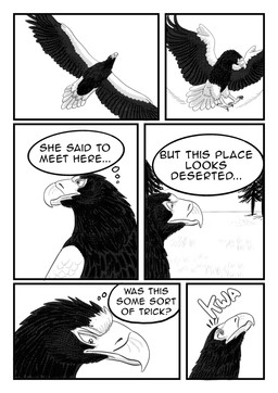 ambiguous_gender black_body black_feathers border bubble_text feathers feral flying outside plant solo text thought_bubble tree white_body white_border white_feathers comixqueen akiko_(comixqueen) accipitrid accipitriform avian bird eagle sea_eagle steller's_sea_eagle 2025 black_and_white comic english_text hi_res monochrome female_(lore)