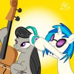 bowed_string_instrument cello duo electronics female feral hair headphones horn musical_instrument string_instrument teka friendship_is_magic hasbro my_little_pony mythology octavia_(mlp) vinyl_scratch_(mlp) earth_pony equid equine horse mammal mythological_creature mythological_equine pony unicorn 1:1