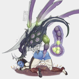 4_legs 4_wings animal_genitalia bestiality blue_body blue_skin blush bodily_fluids butt cloaca clothing cum dominant dominant_feral duo egg egg_in_uterus female female_penetrated feral from_behind_position genital_fluids genitals green_egg green_eggs green_penis grey_body half_clothed heart_symbol horn human_on_feral humanoid_on_feral interspecies male male/female mandibles mounting multi_wing on_ground oviposition ovipositor penetration penis pink_vulva pinned pinning_down purple_penis purple_wings sex sharp_teeth simple_background spikes submissive submissive_human submissive_humanoid tail teeth uterus vaginal vaginal_fluids vaginal_penetration vulva white_eyes wings x-ray_view bator_exe digital_extremes tencent warframe arthropod human humanoid infested_(warframe) mammal orokin velocipod 2026 absurd_res hi_res signature