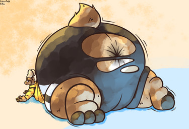 anthro antlers anus belly belly_expansion big_belly big_butt black_bottomwear black_clothing bottom_heavy bottomwear brown_body brown_fur bubble_butt butt butt_expansion clothed clothing expansion female fur horn huge_belly huge_butt huge_thighs hyper hyper_belly hyper_butt hyper_thighs immobile immobilization monobutt monobutt_expansion morbidly_obese morbidly_obese_anthro morbidly_obese_female obese obese_anthro obese_female overweight overweight_anthro overweight_female pants scut_tail short_tail simple_background solo swelling swollen_belly tail tan_antlers thick_thighs topwear torn_bottomwear torn_clothing torn_pants weight_gain yellow_background yellow_clothing yellow_topwear terrifictea moose_salto deer mammal moose new_world_deer hi_res