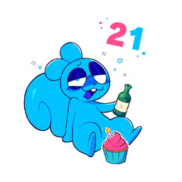 alcohol anthro beer beer_bottle beverage birthday birthday_candle blue_body blush blush_lines bodily_fluids bottle bubble container cupcake drooling drunk eyewear food glasses male number one_tooth saliva simple_background sitting solo substance_intoxication wearing_glasses white_background navipal navi_(smutnuts) mammal rodent sciurid tree_squirrel 1:1 2026 colored digital_drawing_(artwork) digital_media_(artwork) hi_res shaded