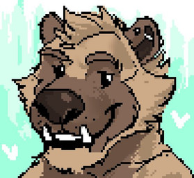 anthro beady_eyes brown_body brown_fur cheek_tuft closed_smile facial_tuft fur looking_at_viewer male male_anthro mouth_closed narrowed_eyes simple_background smile solo tuft chumbasket chumbasket_(character) hybrid hyena mammal mustelid otter bust_portrait digital_media_(artwork) low_res pixel_(artwork) portrait