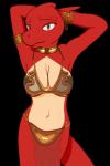 2017 alierha alpha_channel anthro armlet belly_dancer bottomwear bound bracelet breasts charmeleon clothed clothing collar costume dancing deep_navel female generation_1_pokemon hands_behind_head harem harem_outfit jewelry leash lipstick loincloth looking_at_viewer makeup navel nintendo non-mammal_breasts pokemon pokemon_(species) pokemorph reptile scalie simple_background slave slave_leia_costume solo star_wars submissive submissive_female transparent_background tutankabron2uv