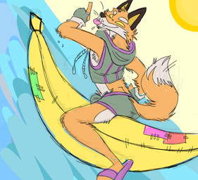 anthro banana biped bulge clothed clothing dipstick_tail flip_flops food footwear fruit fur inflatable looking_back male markings multicolored_tail orange_body orange_fur outside plant sandals sharp_teeth shoes solo sun tail tail_markings teeth tongue tongue_out underwear water white_body white_fur yellow_eyes heavensmile epic_games fortnite fennix_(fortnite) canid canine fox mammal red_fox true_fox 2022 absurd_res digital_drawing_(artwork) digital_media_(artwork) hi_res