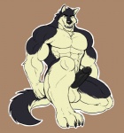 abs animal_genitalia anthro balls biceps big_balls big_muscles big_penis biped black_body black_fur black_nose black_penis claws erection fangs fur genitals kneeling male muscular muscular_anthro muscular_male nude paws pecs penis pose presenting sheath simple_background smile solo tail teeth toe_claws vein yellow_eyes arody heartlessfang_(character) canid canine canis mammal wolf hi_res