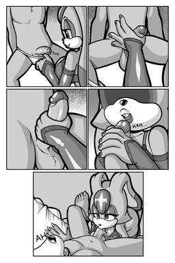 anthro anthro_on_anthro balls big_breasts breasts bulge_fondling clothing dialogue female female_anthro fondling genitals handjob imminent_sex lingerie male male/female male_anthro masturbation oral oral_penetration penetration penile penis sex text fourssss sega sonic_the_hedgehog_(series) fan_character vanilla_the_rabbit canid canine canis lagomorph mammal wolf 2026 absurd_res comic digital_drawing_(artwork) digital_media_(artwork) greyscale hi_res monochrome
