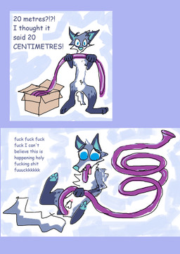 all_the_way_through animal_genitalia animal_penis anthro balls blue_body blue_eyes blue_fur blue_nose canine_genitalia canine_penis dialogue dildo dildo_insertion fur genitals male object_in_ass object_in_mouth penetration penis penis_tip profanity semi-anthro sex_toy sex_toy_insertion sheath solo text threaded_by_dildo threaded_by_object threaded_by_sex_toy white_balls white_sheath demensa emil_(demensa) canid canine canis coyote domestic_dog mammal 2025 comic english_text hi_res