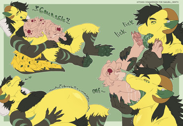 anthro belly bodily_fluids duo feet foot_lick fully_inside licking male male/male neck_bulge onomatopoeia oral_vore pawpads saliva saliva_on_tongue sleeping_on_another sound_effects swallowing text tongue vore kitchhh mythology ruka russet_(russetptato) dragon dryad mythological_creature mythological_scalie scalie hi_res