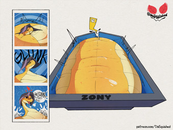 belly big_belly black_hair female hair huge_belly inflation overweight solo speech_bubble text weight_gain yellow_body dasquished_(artist) ziti_(dasquished) reptile scalie snake 2026 hi_res