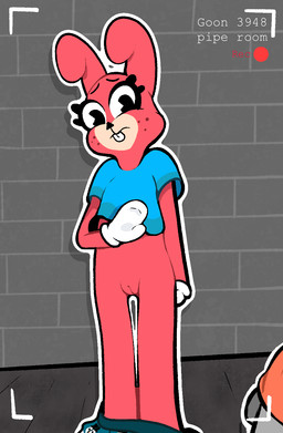 anthro bottomless bottomwear bottomwear_down buckteeth clothed clothing eyelashes female freckled_face freckles genitals long_eyelashes pubic_mound recording shirt skirt skirt_down solo teeth text topwear unwanted_exposure vulva vanilla_bundt toontown_online clerk_clara lagomorph leporid mammal rabbit hi_res