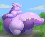 anthro back_fat back_rolls belly big_belly big_body_small_head big_breasts big_butt breasts butt chubby_cheeks cloud double_chin fat_rolls female grass grass_field huge_breasts huge_butt long_tail looking_back morbidly_obese morbidly_obese_anthro morbidly_obese_female neck_rolls obese obese_anthro obese_female outside overweight overweight_anthro overweight_female plant sky smile solo tail thick_tail thick_thighs wide_hips cowiie mythology nintendo pokemon draconid dragon generation_6_pokemon goodra mythological_creature mythological_scalie pokemon_(species) scalie hi_res