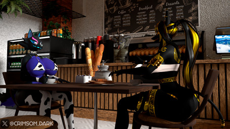 anthro beverage big_breasts big_butt black_body bread breasts butt cafeteria chair coffee cow_costume day duo female food furniture snake_hood table text crimsomdark nyaasapphire_(modeler) epic_games fortnite pack_leader_highwire raven_(nyaasapphire) canid canine canis cobra mammal reptile scalie snake wolf 16:9 3d_(artwork) 4k absurd_res blender_(artwork) blender_cycles_(artwork) digital_media_(artwork) english_text hi_res widescreen