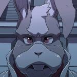 anthro clothed clothing fur grey_body grey_fur jacket long_ears looking_at_viewer male open_mouth red_eyes scarf solo teeth tongue topwear white_body white_fur layeyes nintendo star_fox peppy_hare hare lagomorph leporid mammal 1:1 animated low_res