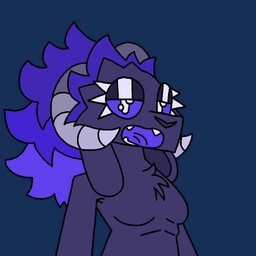black_body black_fur blep blinking breasts dialogue fangs featureless_breasts female fur hair looking_at_viewer nude open_mouth purple_hair solo teeth tongue tongue_out theenyface bovid caprine goat mammal 1:1 animated loop