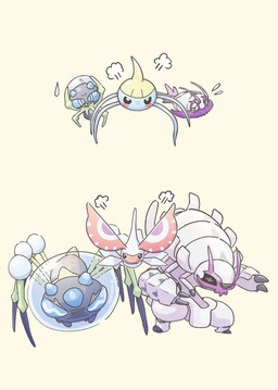 ambiguous_gender angry anthro blue_body blue_eyes bodily_fluids feral grey_body group multicolored_body protective simple_background sweat sweatdrop tears trio two_tone_body wings yellow_sclera muraselelait nintendo pokemon arachnid araquanid arthropod crustacean dewpider generation_3_pokemon generation_7_pokemon golisopod insect isopod malacostracan masquerain pokemon_(species) surskit wimpod 2025 hi_res