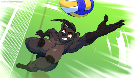 4_toes 5_fingers action_pose anthro anthrofied areola ball big_breasts black_nipples breasts brown_eyes claws feet female fingers high-angle_view muscular muscular_anthro muscular_female net nipples nude nude_anthro nude_female pose solo sport thick_thighs toes volleyball volleyball_(ball) volleyball_net wide_hips spotty_the_cheetah disney the_lion_king shenzi_(the_lion_king) hyena mammal hi_res