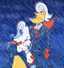 anthro big_breasts blue_background blue_body blue_skin breasts cloud cloudy_sky droplets female fluffy fluffy_hair hair male male/female meme_pose pose raining silly_face simple_background skinny sky tongue tongue_out yellow_body yellow_skin yanisp5 deltarune undertale_(series) vegeta_rain_meme yummy_rain_(meme) elnina_(deltarune) lanino_(deltarune) air_creature darkner elemental_creature humanoid living_cloud living_moon hi_res