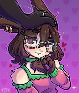 anthro brown_hair buckteeth chest_tuft claws clothing confusion duo ear_piercing ears_down embarrassed eyewear female glasses hair headpat inner_ear_fluff looking_at_viewer male male/female married pawpads piercing pink_clothing pink_shirt pink_topwear pivoted_ears romantic romantic_couple shirt short_hair teeth topwear tuft gleicinha_pum canid canine humanoid lagomorph mammal hi_res