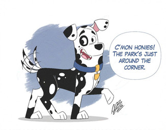 black_body black_fur black_nose blue_collar collar eye_patch_(marking) facial_markings feral floppy_ears fur head_markings leg_markings male markings mole_(marking) patch_(marking) pink_inner_ear socks_(marking) solo speech_bubble spots tail tail_motion tailwag text toony white_spots arjb612 101_dalmatian_street 101_dalmatians disney doug_(101_dalmatians) canid canine canis dalmatian domestic_dog mammal english_text