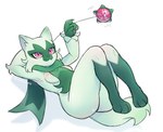 anthro breasts female medium_breasts mostly_nude pink_eyes scarf scarf_only side_boob solo yo-yo akibun nintendo pokemon felid feline felis floragato generation_9_pokemon mammal pokemon_(species) 2022 colored