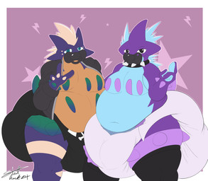 anthro big_diaper clothing collar diaper duo feces front_view jacket leather leather_clothing leather_jacket leather_topwear looking_at_viewer male male/male messy overweight pacifier pooping soiled_diaper soiling soiling_diaper spiked_collar spikes thick_thighs topwear unclean_diaper used_diaper steelshark nintendo pokemon amped_toxtricity generation_8_pokemon low_key_toxtricity pokemon_(species) toxtricity absurd_res hi_res