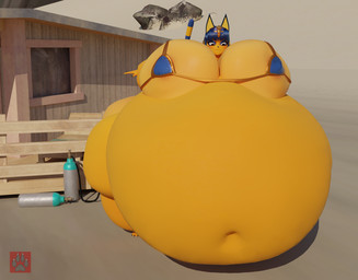air_inflation air_tank anthro beach belly big_belly big_breasts big_butt bikini breasts butt clothing female hose hose_inflation huge_belly huge_breasts huge_butt huge_hips huge_thighs hyper hyper_belly hyper_breasts hyper_butt hyper_hips hyper_inflation hyper_thighs inflatable inflating inflation obese overweight solo swimwear thick_calves thick_thighs two-piece_swimsuit wide_hips vep125 scrag_(modeler) animal_crossing nintendo ankha_(animal_crossing) domestic_cat felid feline felis mammal 2026 3d_(artwork) digital_media_(artwork) hi_res