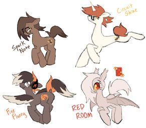 brown_body brown_fur brown_hair electronics eyewear female feral fur glasses group hair headphones horn male orange_hair smile tan_body tan_fur wings clockstops3am conditional_dnp hasbro my_little_pony mythology fan_character bat_pony earth_pony equid equine horse mammal mythological_creature mythological_equine pegasus pony unicorn model_sheet