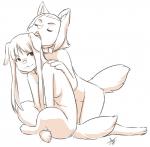 anthro breasts collar duo eyes_closed female hair kneeling licking long_hair nude open_mouth side_boob sitting tongue tongue_out transformation young young_anthro young_female aogami k-on! ritsu_tainaka tsumugi_kotobuki canid canine canis domestic_dog mammal 2015 hi_res monochrome