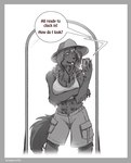 anthro areola biped black_body black_fur black_nose border bottomwear bra breasts clothed clothing dialogue electronics female fur grey_border hair hat headgear headwear looking_at_object looking_at_phone mirror_selfie multi_nipple nipples phone selfie shorts simple_background solo speech_bubble standing text tongue tongue_out underwear white_background strawberrytfs 2024 english_text greyscale monochrome
