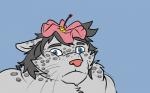 anthro eyebrows flower fur hair humor markings plant simple_background solo spots spotted_body spotted_fur whiskers arrwulf felid mammal pantherine snow_leopard meme