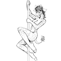 anthro blush breasts female hair nipples pole smile solo stripper_pole hladilnik giraffe giraffid mammal 1:1 black_and_white hi_res monochrome
