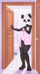 4_fingers anthro bathroom black_body black_fur black_nipples breasts female fingers fur holding_object holding_towel leaning_on_wall nipples one_breast_out purple_eyes solo standing standing_in_doorway towel white_body white_fur stefano_d'angelo book_of_lust lillian_grey bear giant_panda mammal absurd_res hi_res