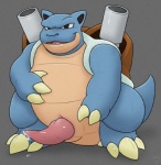 animal_genitalia bodily_fluids erection feral genital_fluids genital_slit genitals grey_background knot looking_at_viewer male penis precum shoulder_cannon simple_background solo standing tapering_penis x03 nintendo pokemon blastoise generation_1_pokemon pokemon_(species) scalie