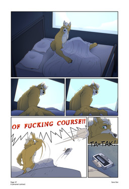 4_toes 5_fingers angry anthro anthro_on_anthro armpit_hair athletic athletic_anthro athletic_male bed bedroom black_nose body_hair cassette_player claws countershade_face countershade_torso countershading dialogue eyebrows fangs feet finger_claws fingers fur furniture hair hindpaw humanoid_hands inside male morning nude nude_anthro nude_male on_bed orange_body orange_fur page_number paws profanity solo speech_bubble tan_body tan_countershading tan_fur teeth text throwing_object toe_claws toes white_hair yelling soradezwolfox nintendo star_fox fox_mccloud canid canine fox mammal comic english_text hi_res