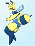 antennae_(anatomy) anthro cat_smile clothing female insect_wings leotard looking_back mane pointed_feet simple_background smile solo stinger stinger_tail teeth thick_thighs tooth_gap wings yellow_body r3znor_x donna_(r3znor_x) arthropod bee hymenopteran insect 3:4 hi_res