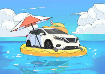 ^_^ ^w^ ambiguous_gender blue_sky car cloud day detailed_background eyes_closed fangs feral machine outside sky smile solo summer teeth umbrella vehicle white_car eibvdy dire_car dire_machine dire_vehicle living_car living_machine living_vehicle 2024 hi_res