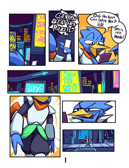anthro armor beak blue_body blue_feathers cellphone city city_background cityscape crosswalk dialogue directional_arrow electronics exclamation_point eyebrows feathers gesture hand_gesture male neon_lights neon_sign phone question_mark raised_eyebrow scarf sign smartphone speech_bubble text thinking omegaluxifer deltarune undertale_(series) berdly avian colored comic english_text