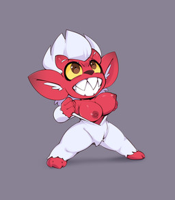 breasts female fur nude red_body solo white_body white_fur yellow_eyes felixf gremlin humanoid absurd_res hi_res