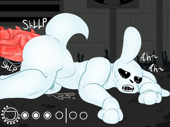 anal anal_penetration anthro balls bodily_fluids butt crying cum drooling duo food_pips_(rain_world) gameplay_mechanics genital_fluids genitals gui humanoid_genitalia humanoid_penis hunger_bar interspecies male male/male male_penetrated male_penetrating male_penetrating_male nude nude_anthro penetration penis presenting presenting_hindquarters saliva sex size_difference sweat sweatdrop tail tears teeth text white_body spiced_icy rain_world videocult humanoid slugcat 4:3 absurd_res digital_media_(artwork) hi_res