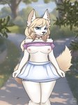 anthro blinking bottomwear breasts choker clothed clothing clothing_lift crop_top female jewelry necklace nipples pulled_down shirt skirt skirt_lift solo topwear underwear eloya_art mofu_(lucky424) canid canine fennec_fox fox mammal true_fox animated short_playtime