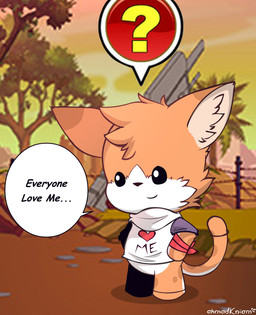 anthro armwear biped black_nose bottomless bottomless_anthro bottomless_male cheek_tuft chibi clothed clothing facial_tuft fur hair heart_symbol inner_ear_fluff male orange_body orange_fur orange_hair question_mark shirt simple_eyes smile solo standing t-shirt tan_inner_ear tan_inner_ear_fluff text topwear tuft white_body white_fur kimacats kima_(kimacats) domestic_cat felid feline felis mammal english_text hi_res